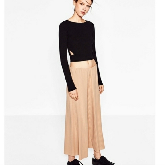 Zara Split Leg Nude Culottes Pants - Picture 3 of 12